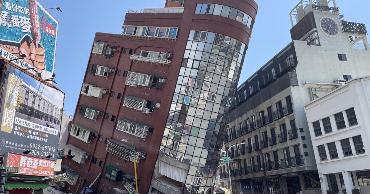 Leaning buildings in Taiwan after major earthquake